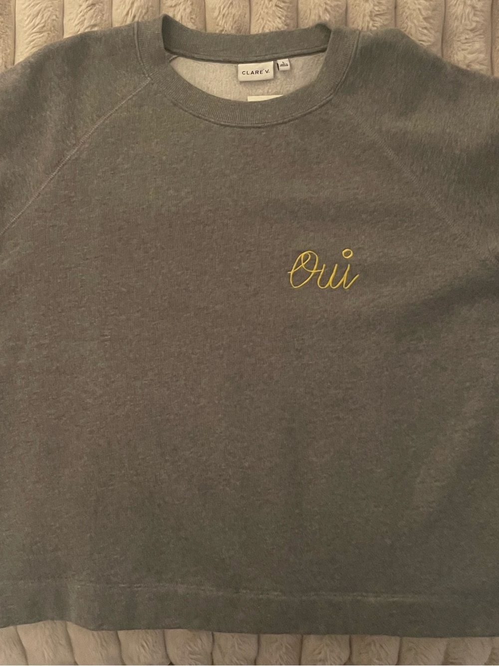 Clare V. Grey Mélange Short-Sleeve Sweatshirt with Small Yellow Dot - Picture 1 of 8